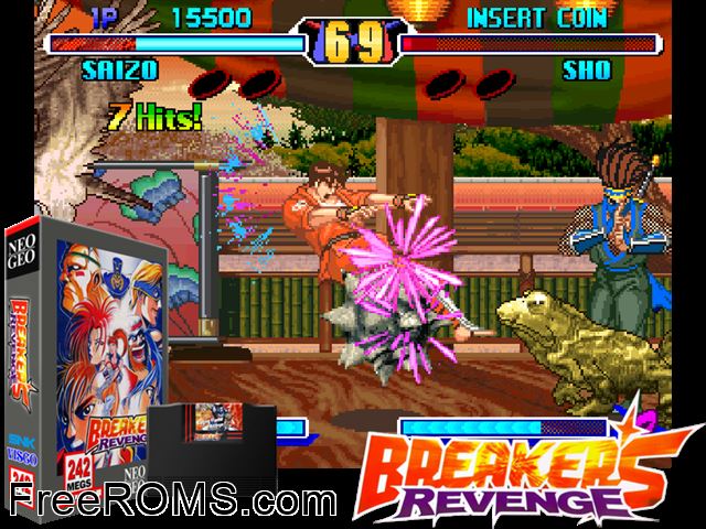 Breakers Revenge MAME game showing 3D box cover and gameplay screenshot