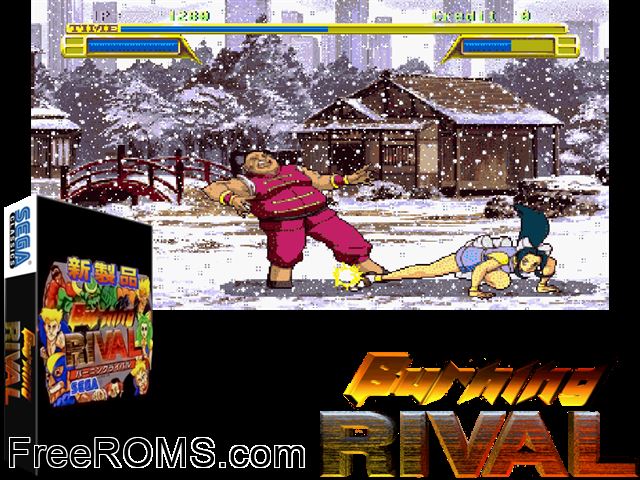 Burning Rival (Japan) MAME game showing 3D box cover and gameplay screenshot