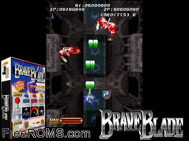 Brave Blade (JAPAN) MAME game showing 3D box cover and gameplay screenshot