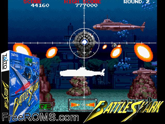 Battle Shark (Japan) MAME game showing 3D box cover and gameplay screenshot