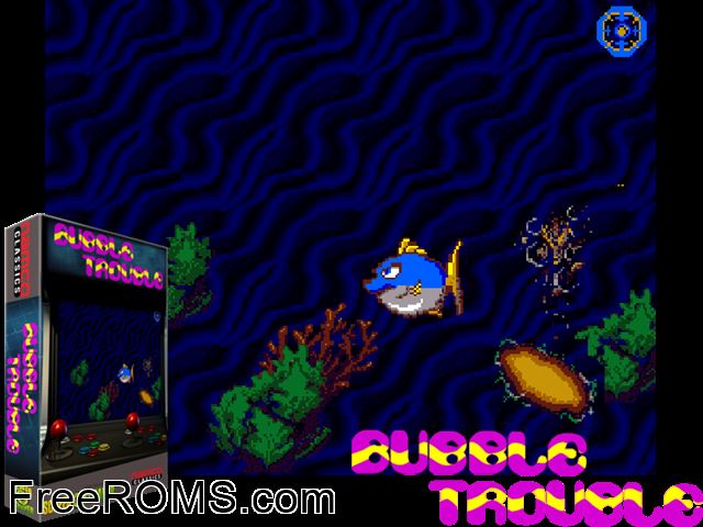 Bubble Trouble MAME game showing 3D box cover and gameplay screenshot