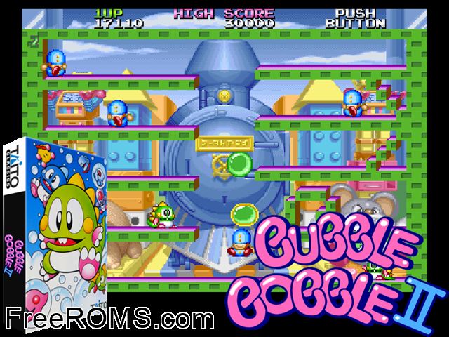 Bubble Bobble II (Ver 2.5O 1994/10/05) MAME game showing 3D box cover and gameplay screenshot
