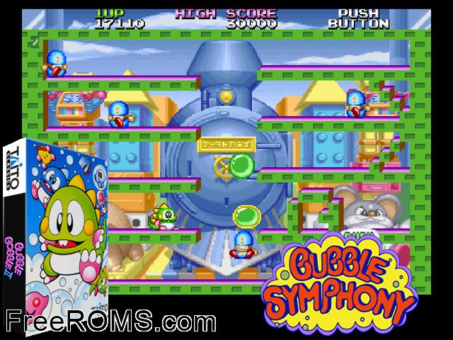 Bubble Symphony (Ver 2.5O 1994/10/05) MAME game showing 3D box cover and gameplay screenshot
