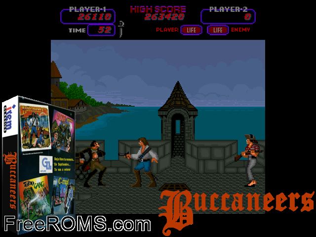 Buccaneers (set 2) MAME game showing 3D box cover and gameplay screenshot