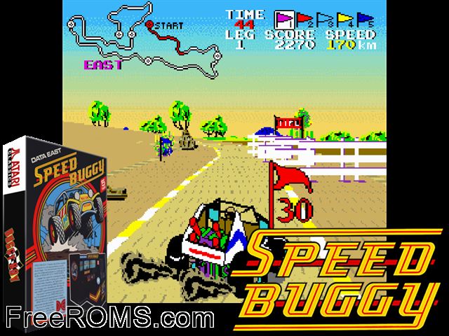 Buggy Boy (Single Monitor) MAME game showing 3D box cover and gameplay screenshot