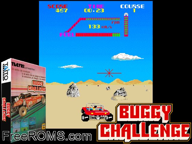 Buggy Challenge MAME game showing 3D box cover and gameplay screenshot