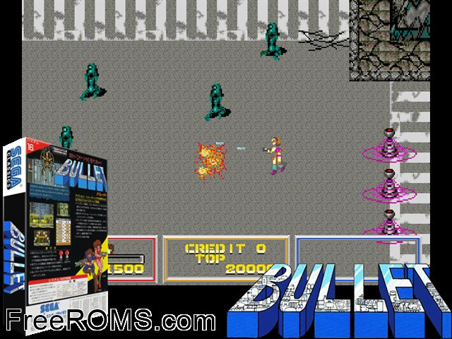 Bullet (FD1094 317-0041) MAME game showing 3D box cover and gameplay screenshot