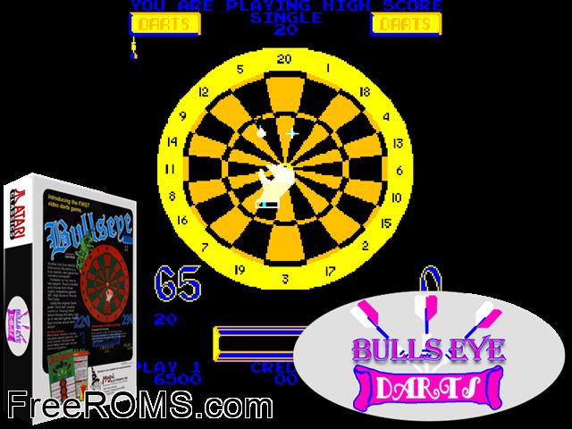Bulls Eye Darts MAME game showing 3D box cover and gameplay screenshot