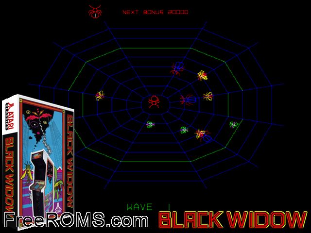 Black Widow MAME game showing 3D box cover and gameplay screenshot