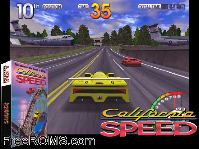 California Speed (Version 2.1a, 4/17/98) MAME game showing 3D box cover and gameplay screenshot