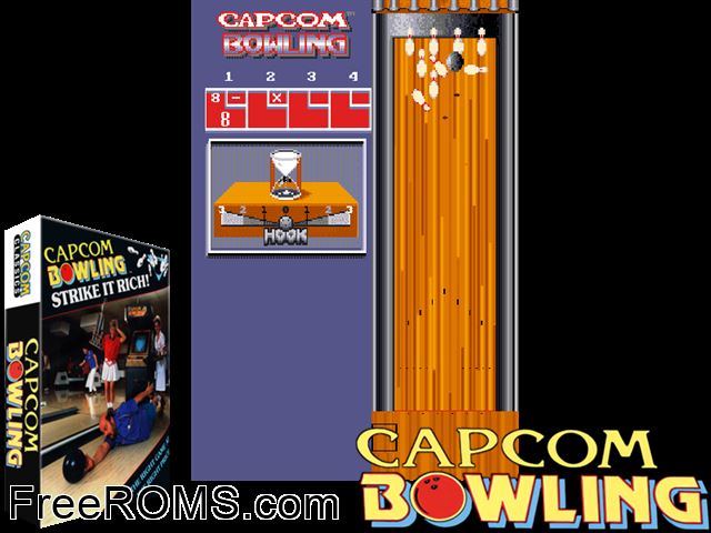 Capcom Bowling (set 2) MAME game showing 3D box cover and gameplay screenshot