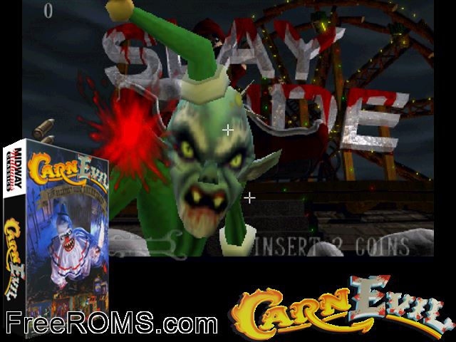 CarnEvil MAME game showing 3D box cover and gameplay screenshot