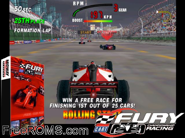 Cart Fury MAME game showing 3D box cover and gameplay screenshot