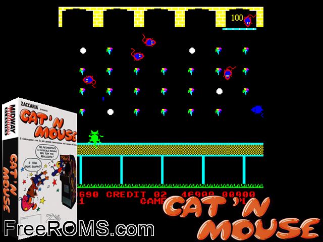 Cat and Mouse (set 1) MAME game showing 3D box cover and gameplay screenshot