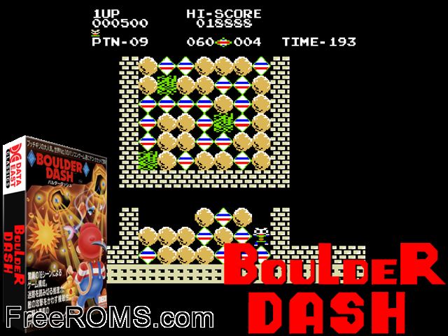 Boulder Dash (Cassette) MAME game showing 3D box cover and gameplay screenshot