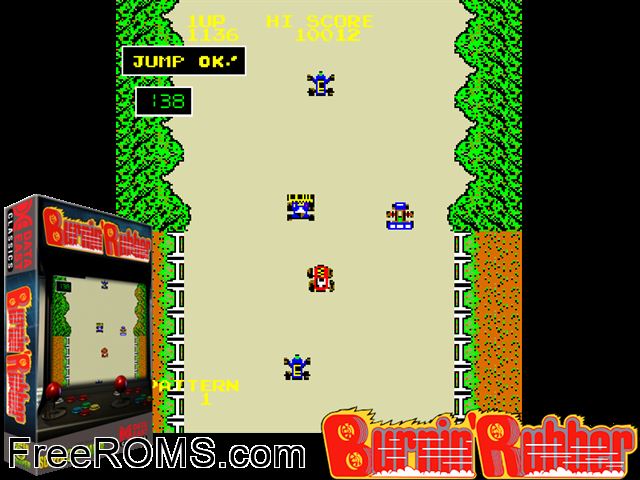 Burnin' Rubber (Cassette, set 2) MAME game showing 3D box cover and gameplay screenshot