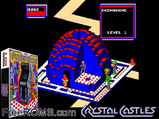 Crystal Castles (version 3) MAME game showing 3D box cover and gameplay screenshot