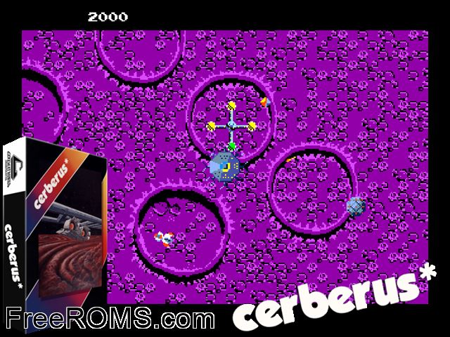Cerberus MAME game showing 3D box cover and gameplay screenshot