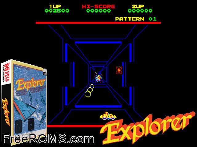 Explorer (Cassette) MAME game showing 3D box cover and gameplay screenshot