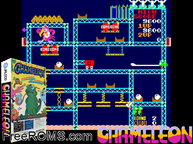 Chameleon MAME game showing 3D box cover and gameplay screenshot