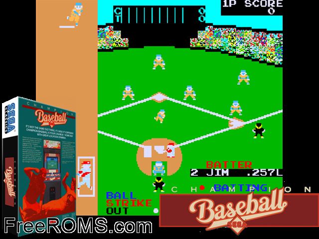 Champion Baseball MAME game showing 3D box cover and gameplay screenshot