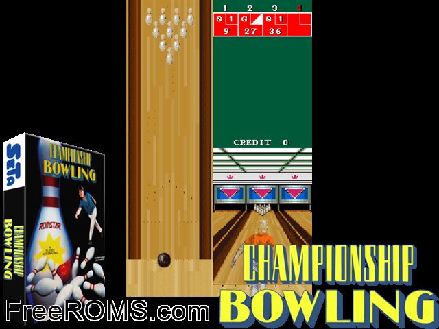 Championship Bowling MAME game showing 3D box cover and gameplay screenshot