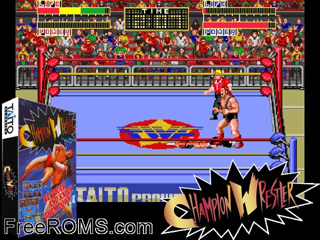 Champion Wrestler (World) MAME game showing 3D box cover and gameplay screenshot