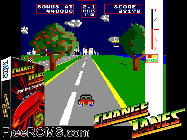 Change Lanes MAME game showing 3D box cover and gameplay screenshot