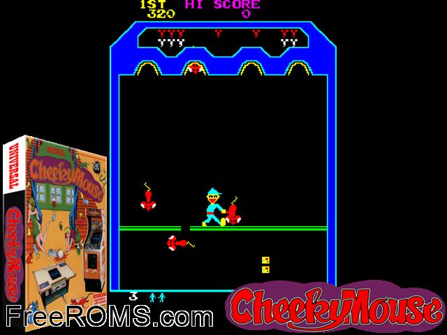 Cheeky Mouse MAME game showing 3D box cover and gameplay screenshot
