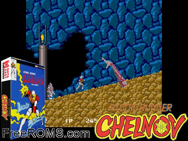 Chelnov - Atomic Runner (World) MAME game showing 3D box cover and gameplay screenshot
