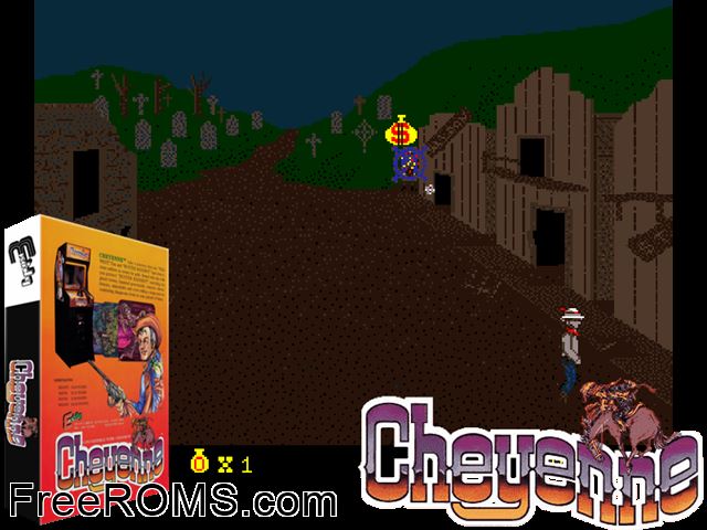 Cheyenne (version 1.0) MAME game showing 3D box cover and gameplay screenshot