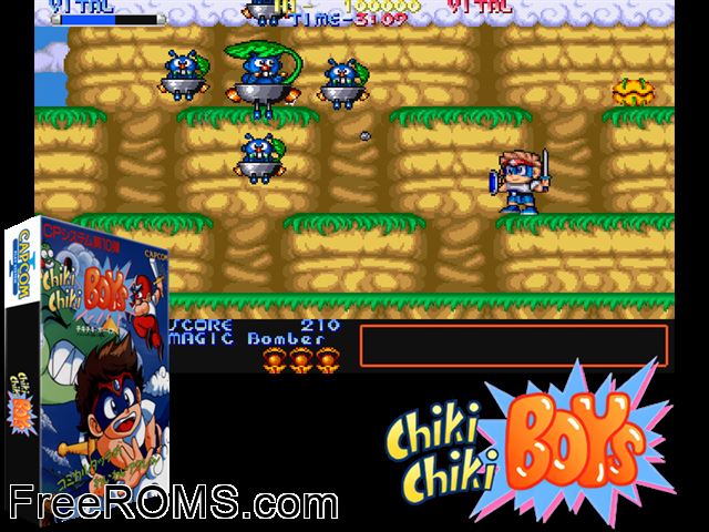 Chiki Chiki Boys (Japan 900619) MAME game showing 3D box cover and gameplay screenshot