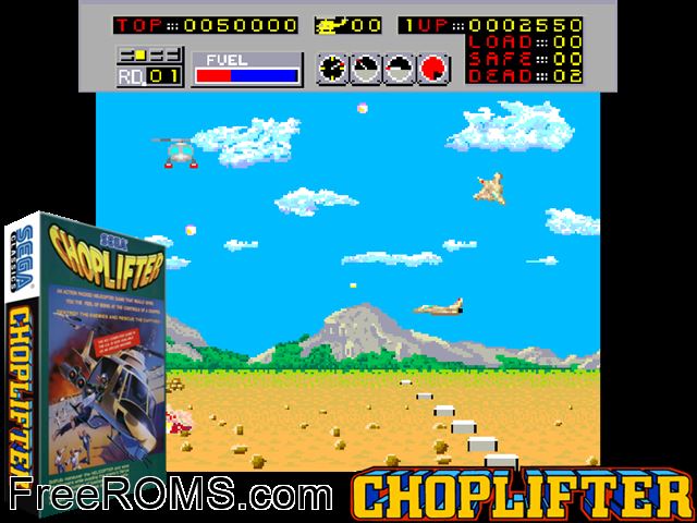 Choplifter (alternate) MAME game showing 3D box cover and gameplay screenshot