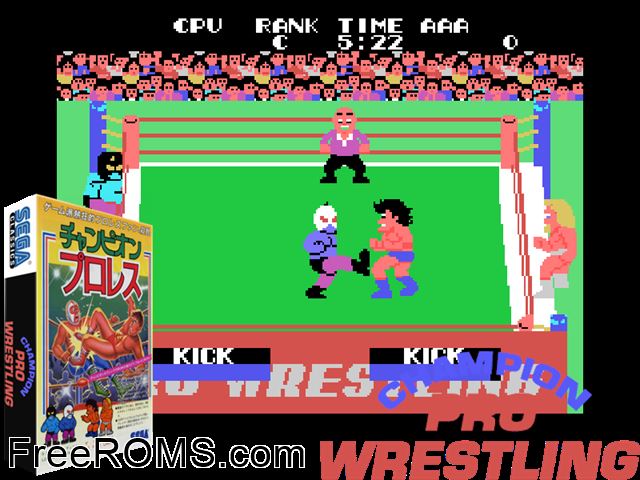 Champion Pro Wrestling MAME game showing 3D box cover and gameplay screenshot
