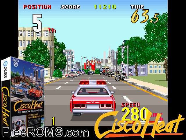 Cisco Heat MAME game showing 3D box cover and gameplay screenshot