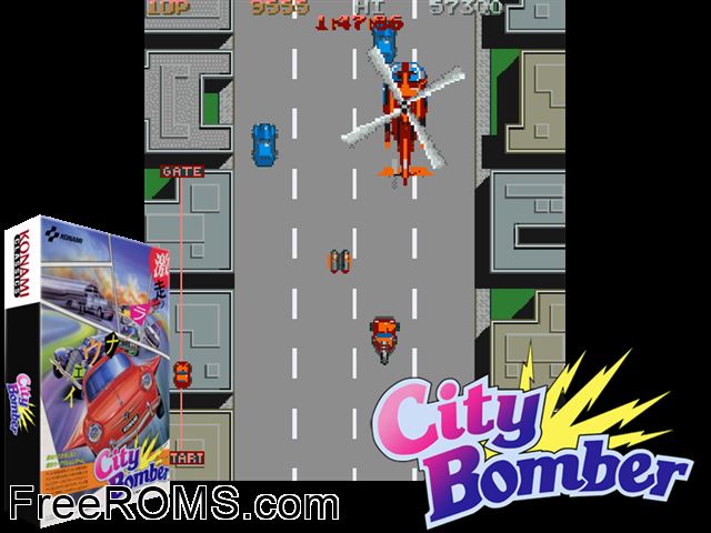 City Bomber (Japan) MAME game showing 3D box cover and gameplay screenshot