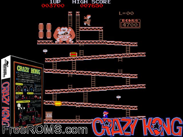 Crazy Kong (Scramble hardware) MAME game showing 3D box cover and gameplay screenshot