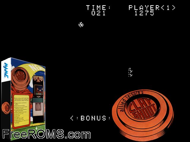 Clay Shoot MAME game showing 3D box cover and gameplay screenshot