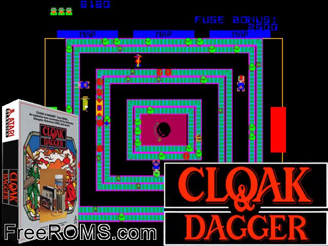 Cloak and Dagger (German) MAME game showing 3D box cover and gameplay screenshot