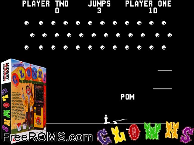 Clowns (rev. 1) MAME game showing 3D box cover and gameplay screenshot