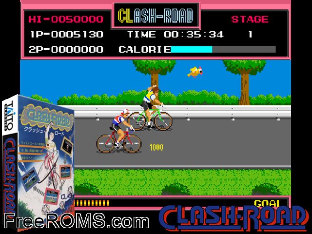 Clash-Road MAME game showing 3D box cover and gameplay screenshot
