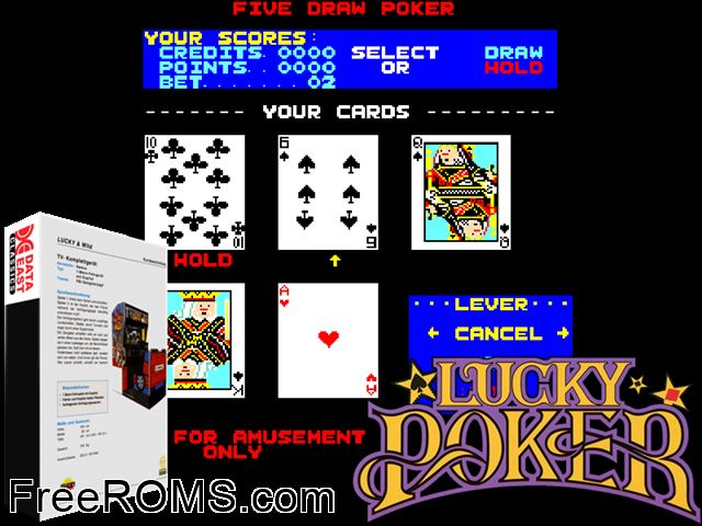 Lucky Poker (Cassette) MAME game showing 3D box cover and gameplay screenshot