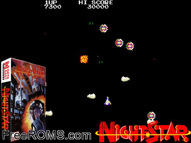 Night Star (Cassette, set 1) MAME game showing 3D box cover and gameplay screenshot
