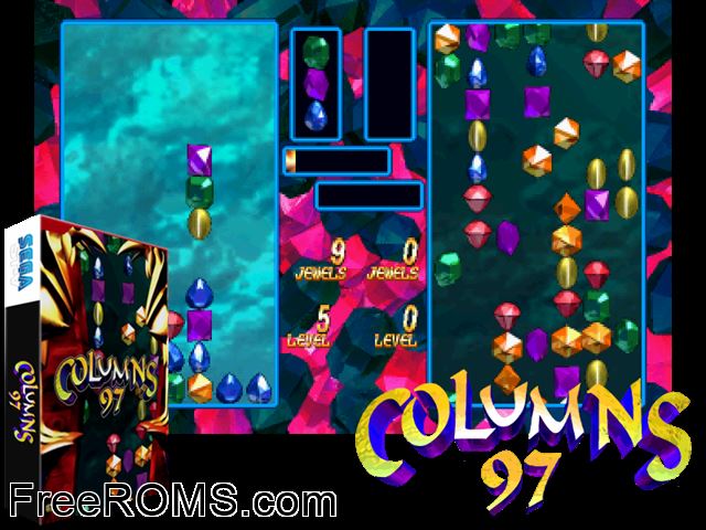 Columns '97 (JET 961209 V1.000) MAME game showing 3D box cover and gameplay screenshot
