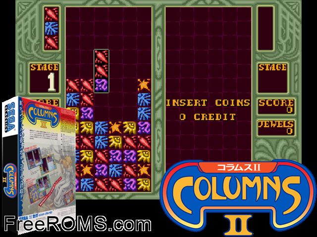 Columns II: The Voyage Through Time (Japan) MAME game showing 3D box cover and gameplay screenshot