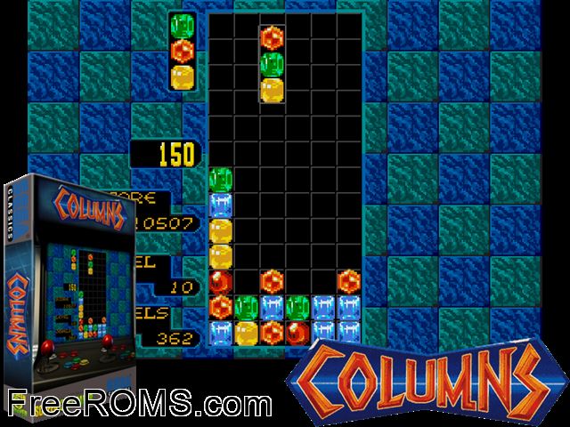 Columns (Japan) MAME game showing 3D box cover and gameplay screenshot
