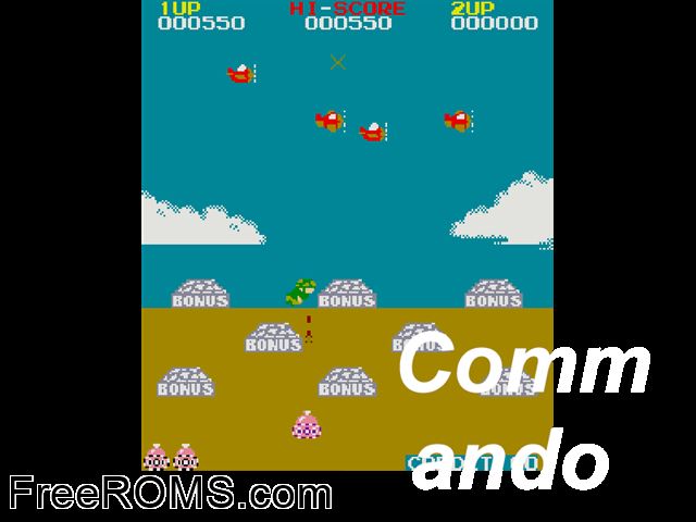 Commando (Sega) MAME game showing 3D box cover and gameplay screenshot
