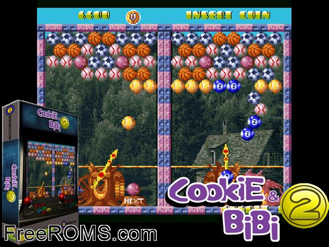 Cookie and Bibi 2 MAME game showing 3D box cover and gameplay screenshot