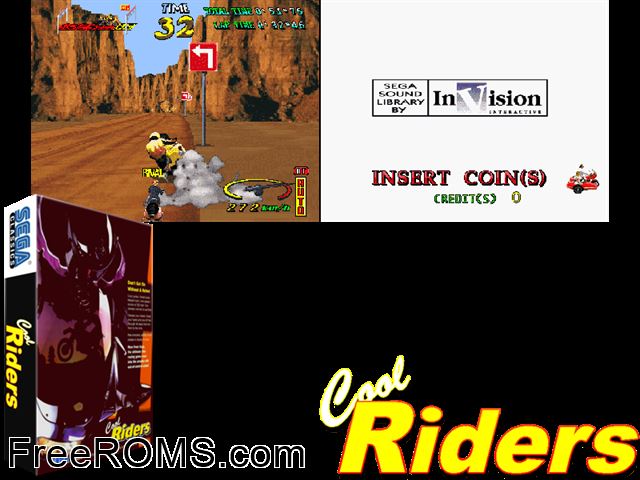 Cool Riders MAME game showing 3D box cover and gameplay screenshot