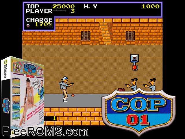 Cop 01 (set 1) MAME game showing 3D box cover and gameplay screenshot